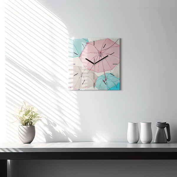 Horloge murale carrée Parapluies pastel