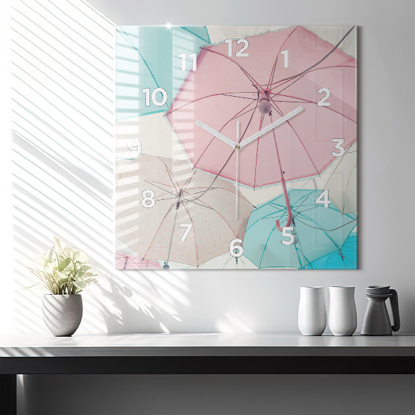 Horloge murale carrée Parapluies pastel