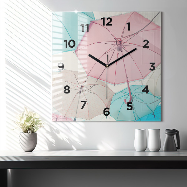 Horloge murale carrée Parapluies pastel