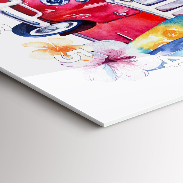 Horloge murale carrée Panneau « Voiture et surf »