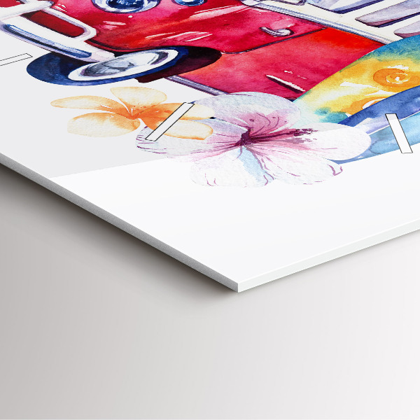 Horloge murale carrée Panneau « Voiture et surf »