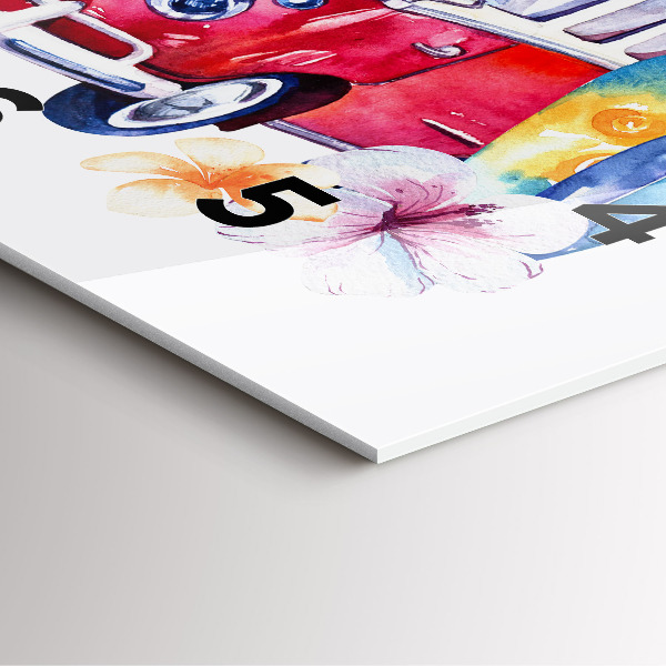 Horloge murale carrée Panneau « Voiture et surf »