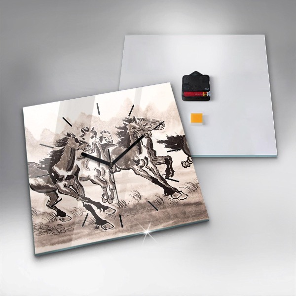 Horloge murale carrée Chevaux au galop