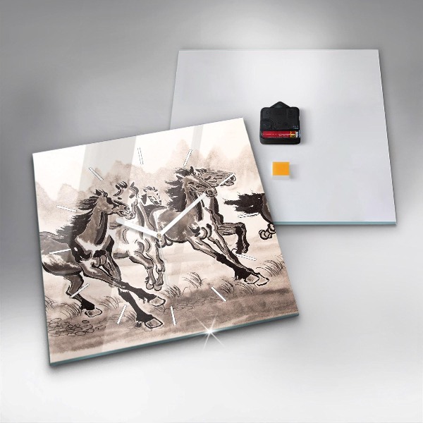 Horloge murale carrée Chevaux au galop