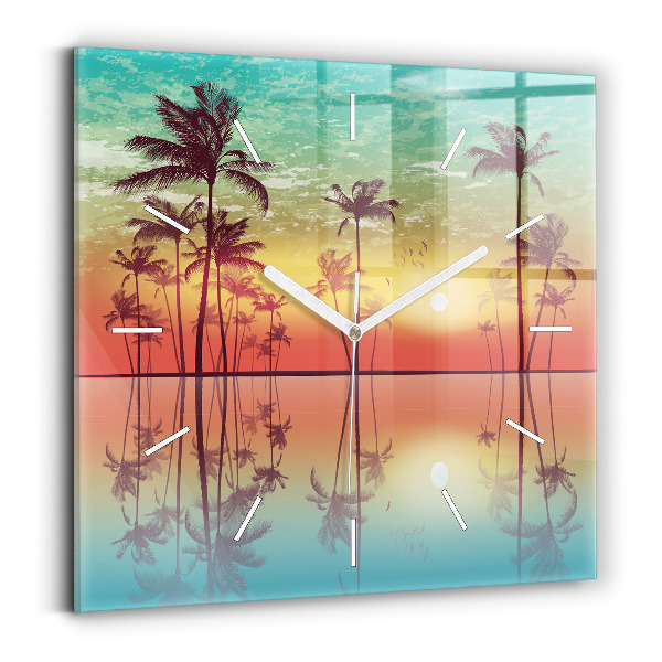 Horloge murale carrée Palmiers tropicaux