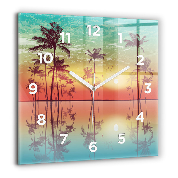 Horloge murale carrée Palmiers tropicaux