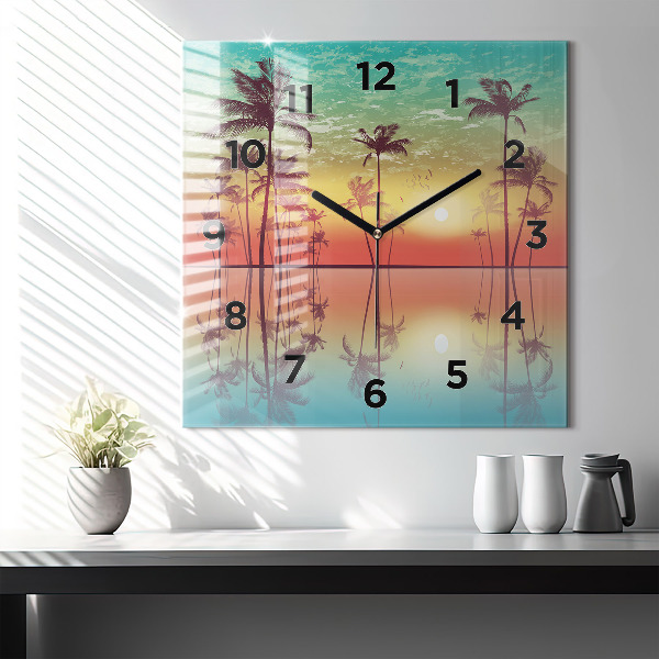 Horloge murale carrée Palmiers tropicaux
