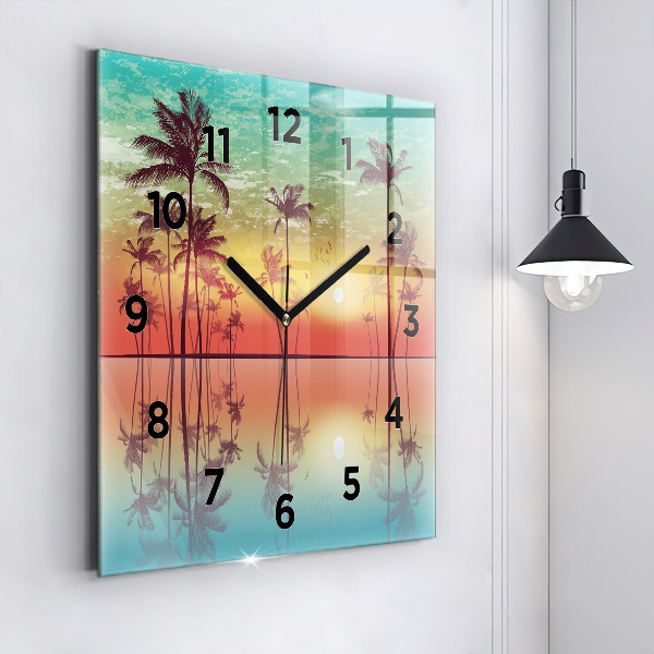 Horloge murale carrée Palmiers tropicaux