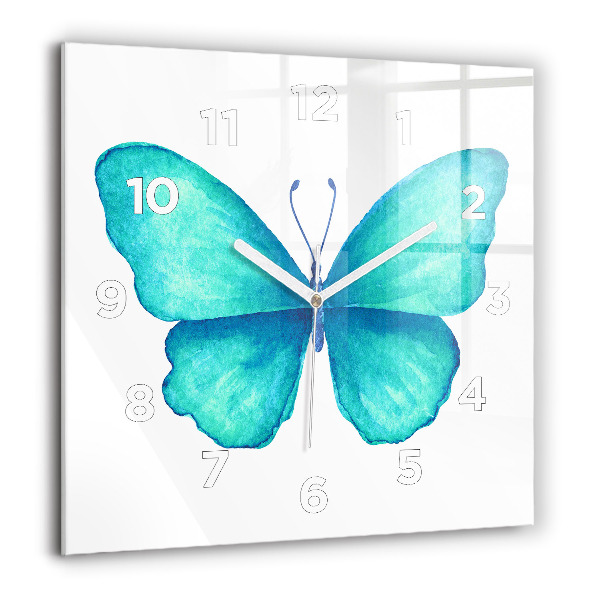 Horloge murale carrée 'Papillon d''été turquoise'