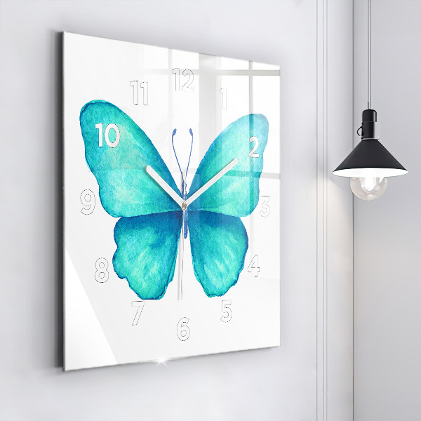 Horloge murale carrée 'Papillon d''été turquoise'
