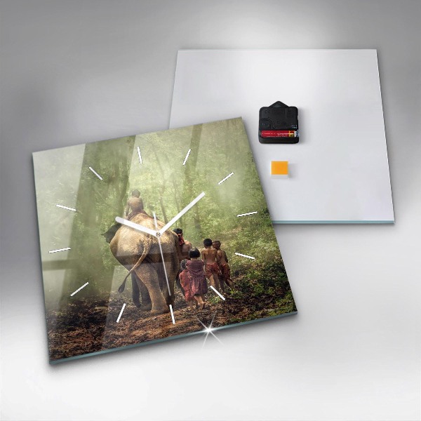 Horloge murale carrée Enfants conduisant un éléphant