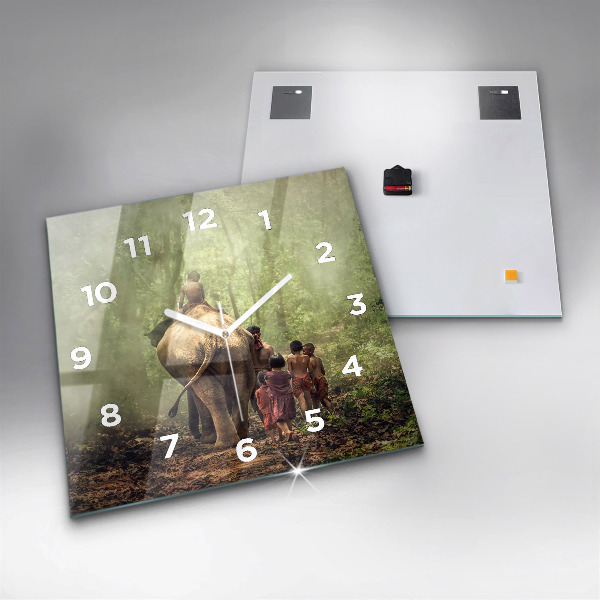 Horloge murale carrée Enfants conduisant un éléphant