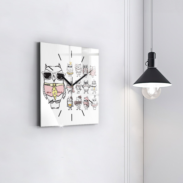 Horloge murale carrée Affiche vintage de hibou