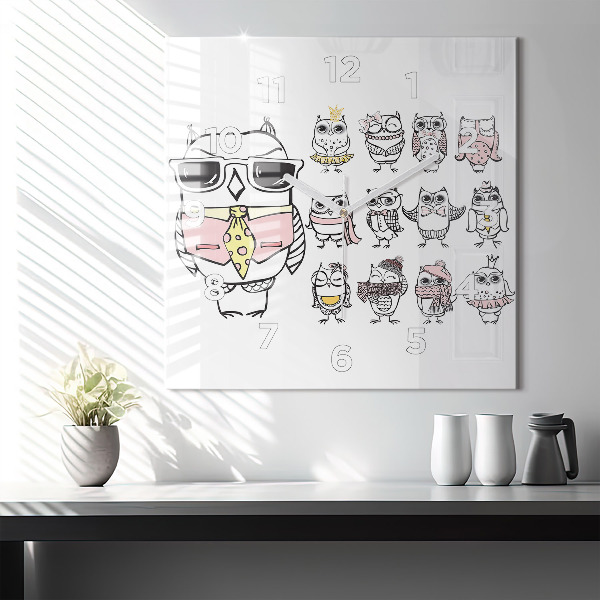 Horloge murale carrée Affiche vintage de hibou