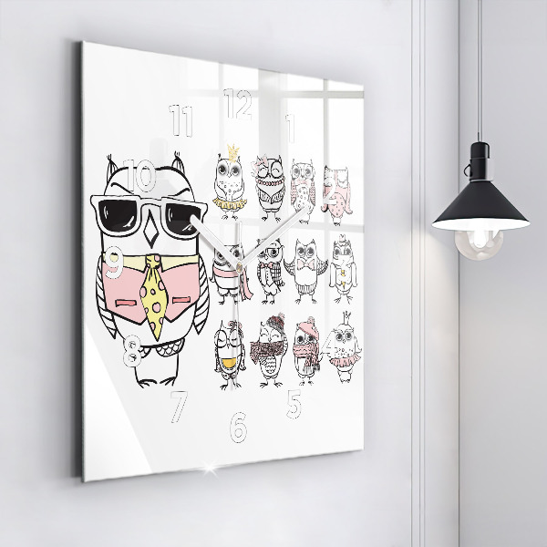 Horloge murale carrée Affiche vintage de hibou