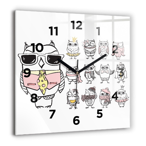 Horloge murale carrée Affiche vintage de hibou