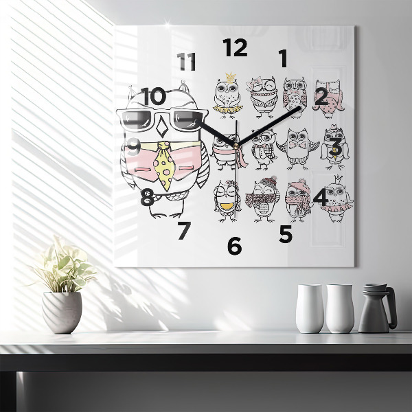 Horloge murale carrée Affiche vintage de hibou