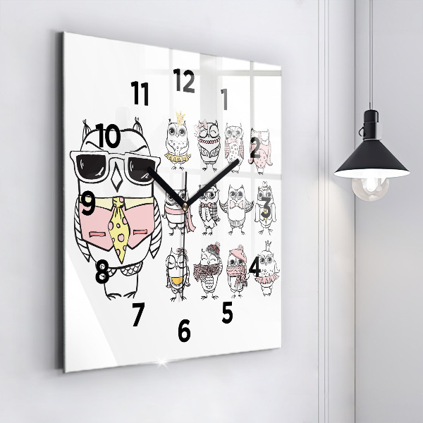 Horloge murale carrée Affiche vintage de hibou
