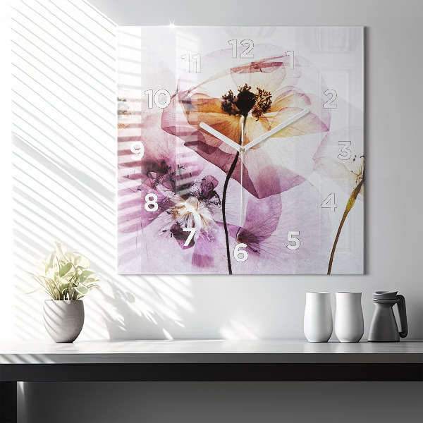 Horloge murale carrée Fleurs de pavot séchées