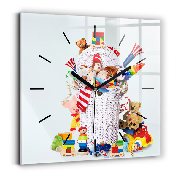 Horloge murale carrée Panier en osier avec jouets