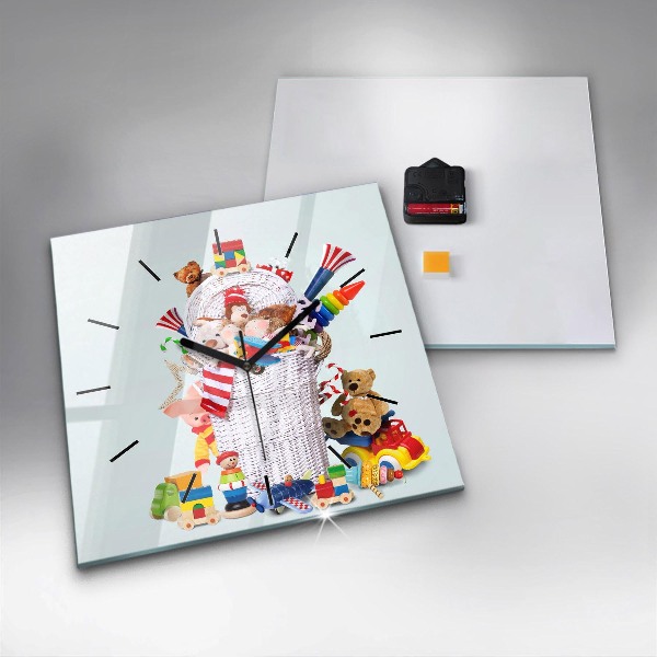 Horloge murale carrée Panier en osier avec jouets