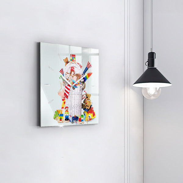 Horloge murale carrée Panier en osier avec jouets