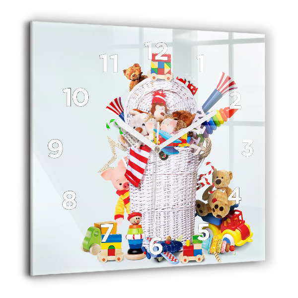 Horloge murale carrée Panier en osier avec jouets