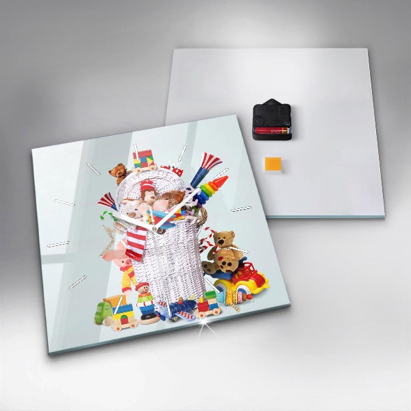 Horloge murale carrée Panier en osier avec jouets