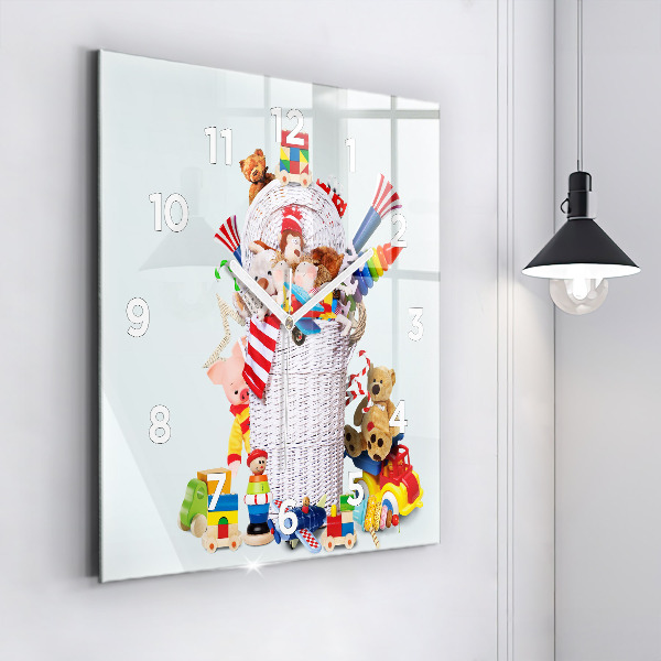 Horloge murale carrée Panier en osier avec jouets