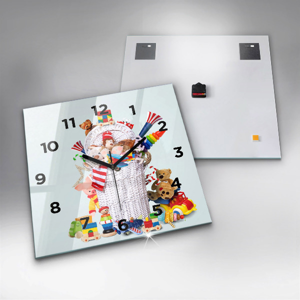 Horloge murale carrée Panier en osier avec jouets