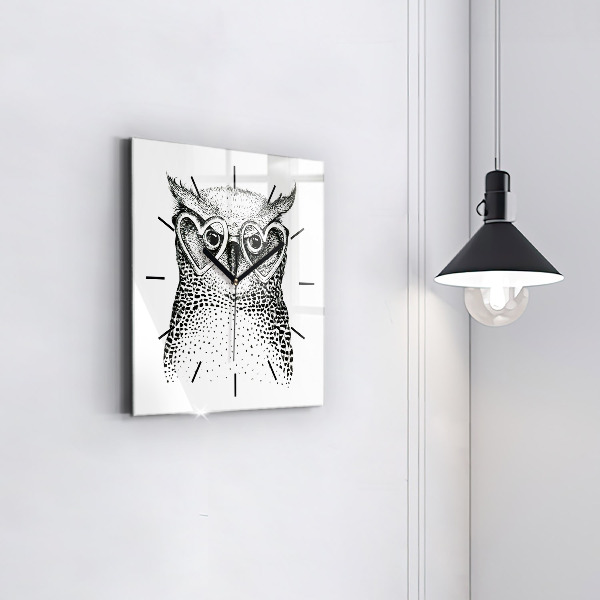 Horloge murale carrée Hibou dessiné avec des lunettes