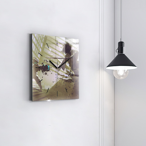 Horloge murale carrée Combat robot contre samouraï