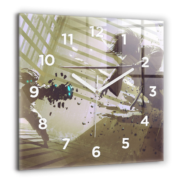 Horloge murale carrée Combat robot contre samouraï