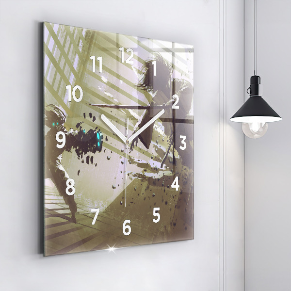 Horloge murale carrée Combat robot contre samouraï