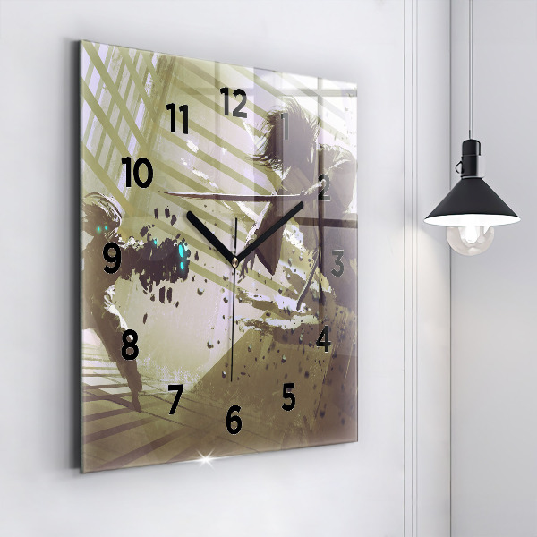 Horloge murale carrée Combat robot contre samouraï
