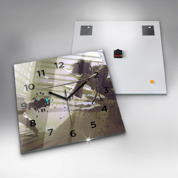 Horloge murale carrée Combat robot contre samouraï