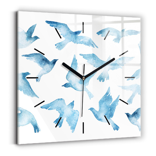 Horloge murale carrée Oiseaux bleus volants
