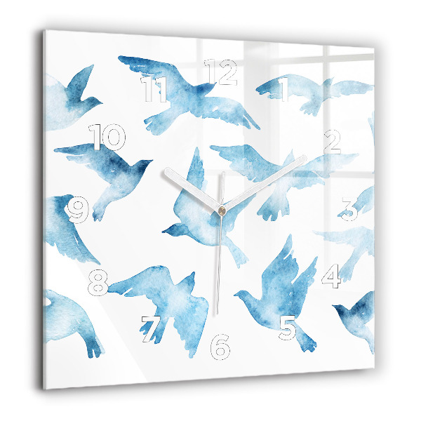 Horloge murale carrée Oiseaux bleus volants