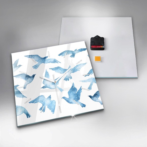 Horloge murale carrée Oiseaux bleus volants