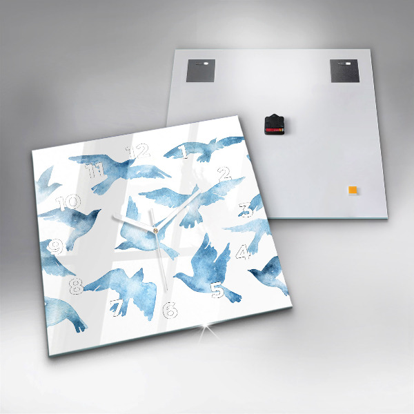 Horloge murale carrée Oiseaux bleus volants