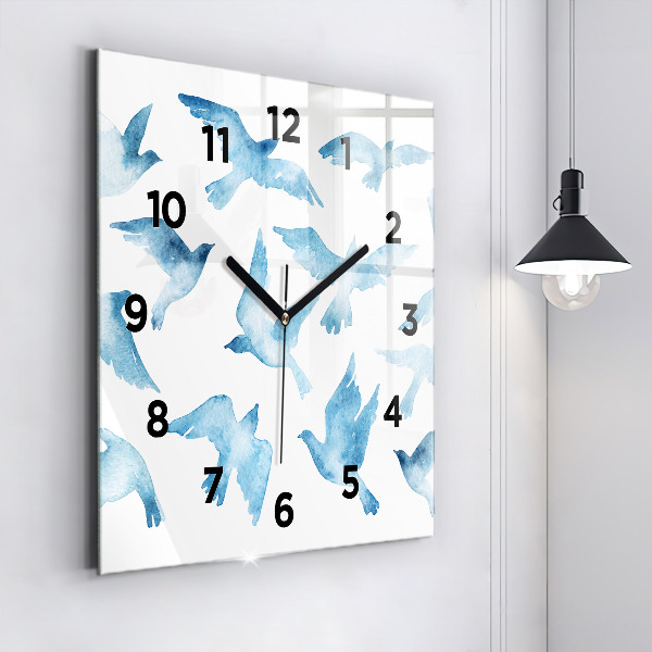 Horloge murale carrée Oiseaux bleus volants