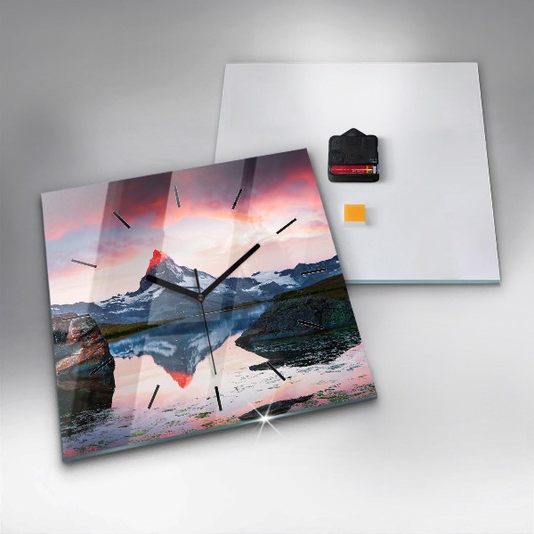 Horloge murale carrée Lac Stellisee Matterhorn