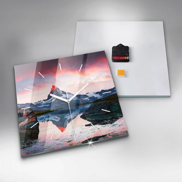 Horloge murale carrée Lac Stellisee Matterhorn