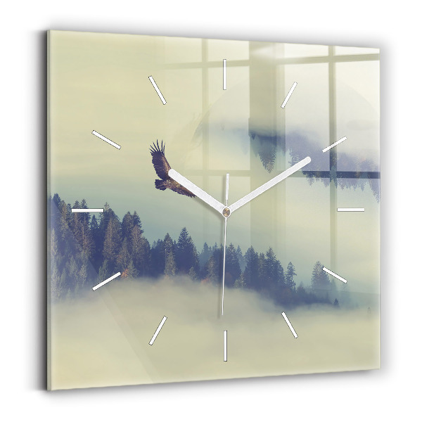 Horloge murale carrée Aigle de la forêt brumeuse