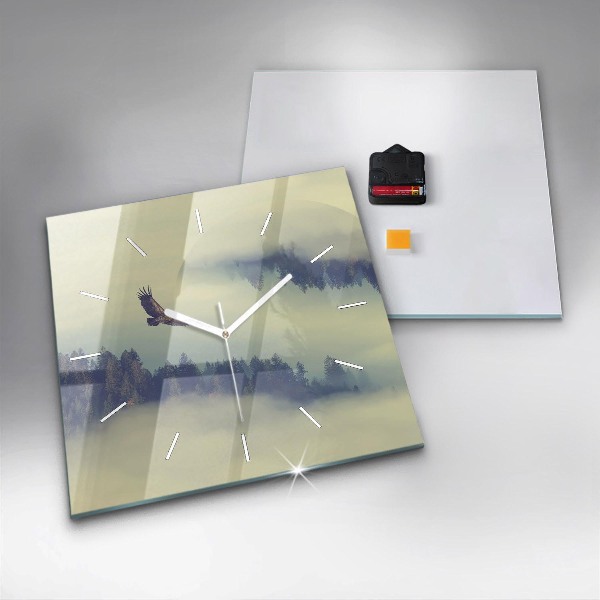 Horloge murale carrée Aigle de la forêt brumeuse