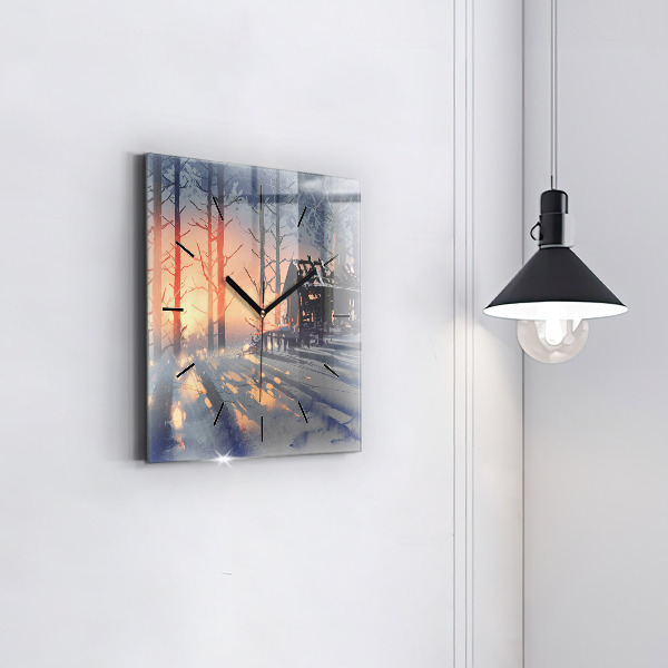 Horloge murale carrée 'Paysage d''arbres d''hiver'
