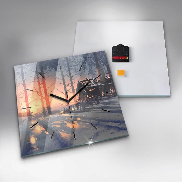 Horloge murale carrée 'Paysage d''arbres d''hiver'