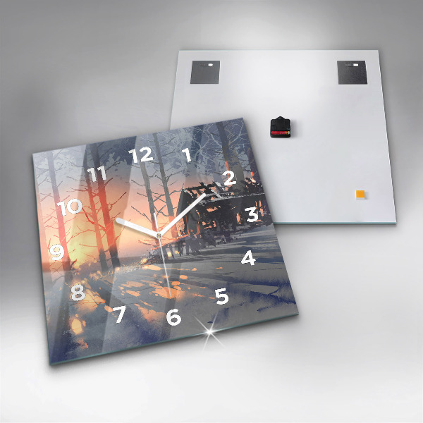 Horloge murale carrée 'Paysage d''arbres d''hiver'