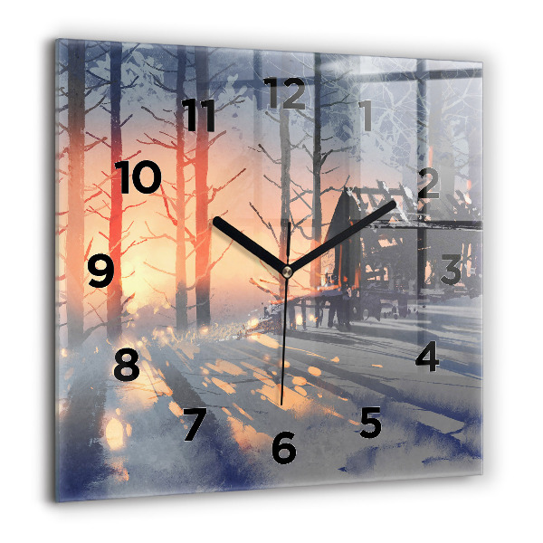 Horloge murale carrée 'Paysage d''arbres d''hiver'