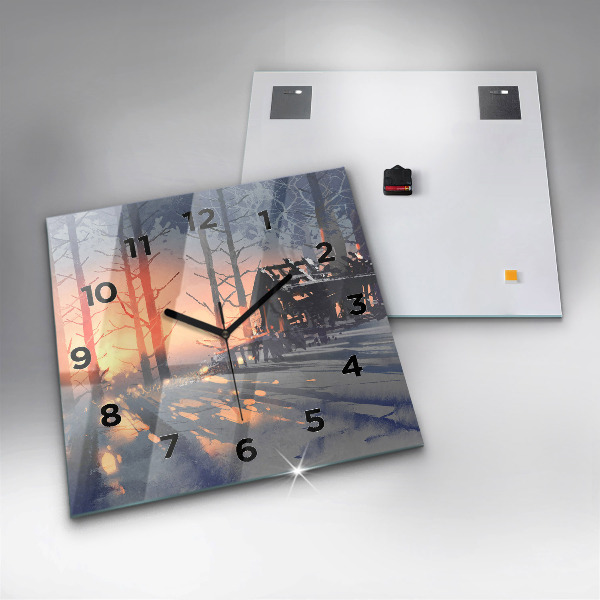 Horloge murale carrée 'Paysage d''arbres d''hiver'